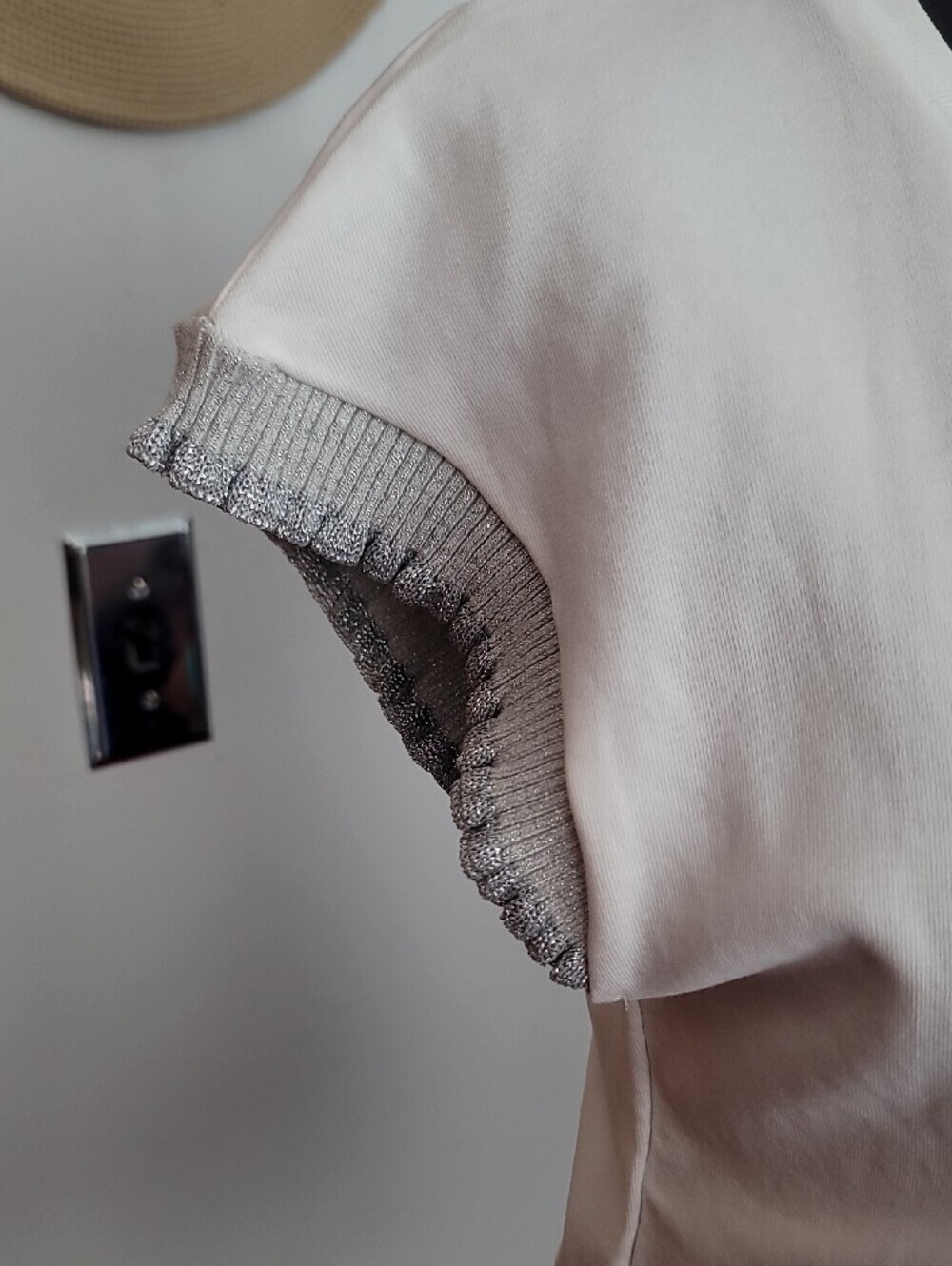 Muse Republic Clothing White Short Sleeve Tee with Silver Ruffle Sleeve Trim - Picture 5 of 10